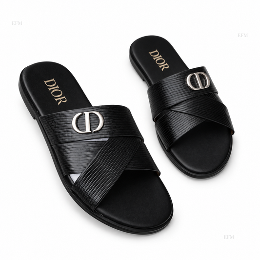 Linear-Textured Buckle Slides – Black