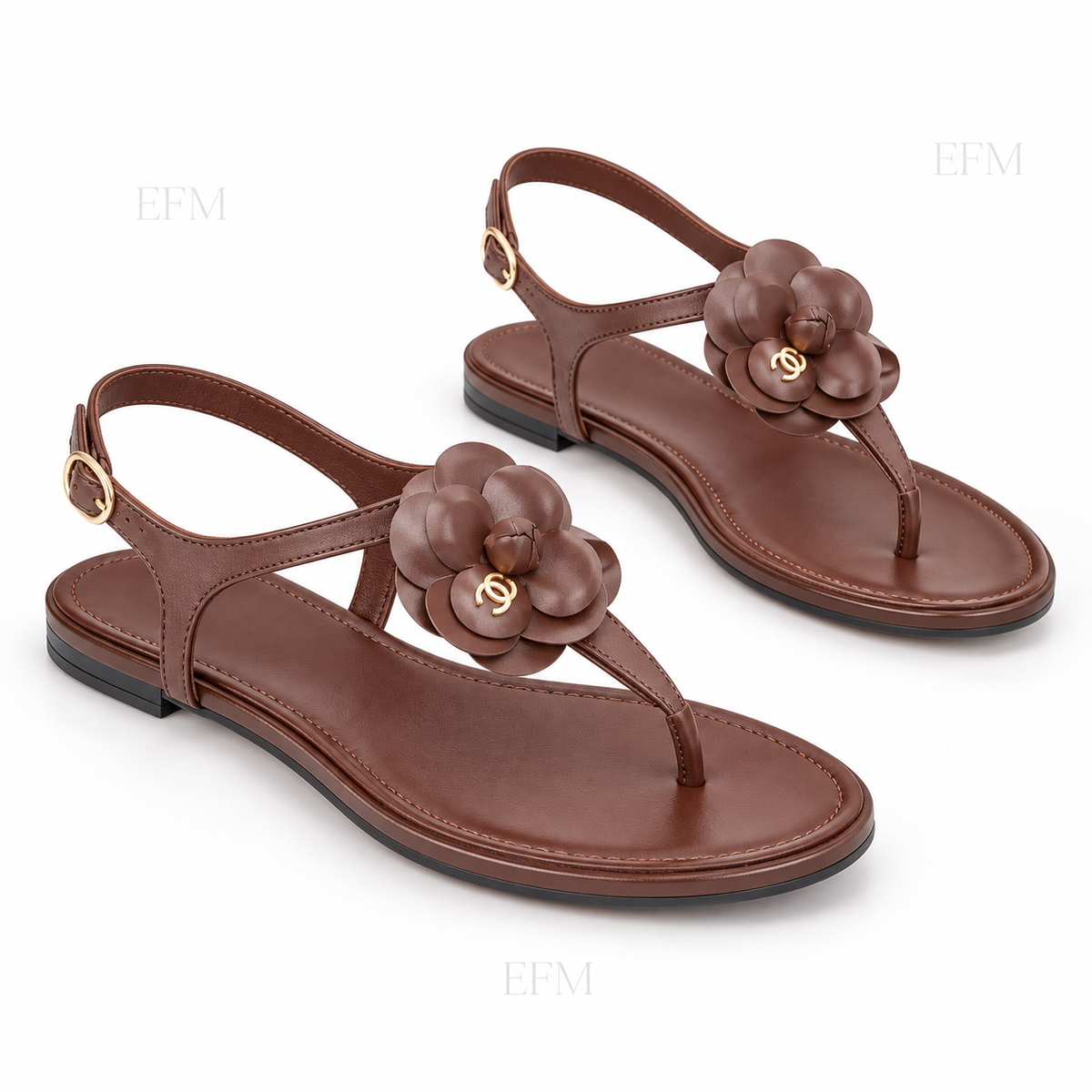 Layered Flower T-Strap Ladies’ Sandals