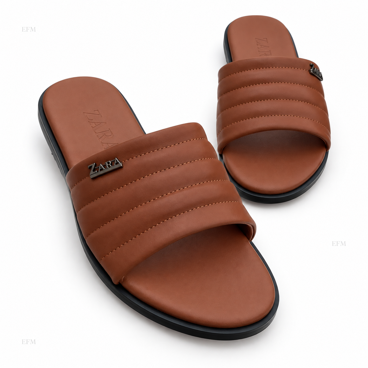 Quilted-Band Slides – White/Brown