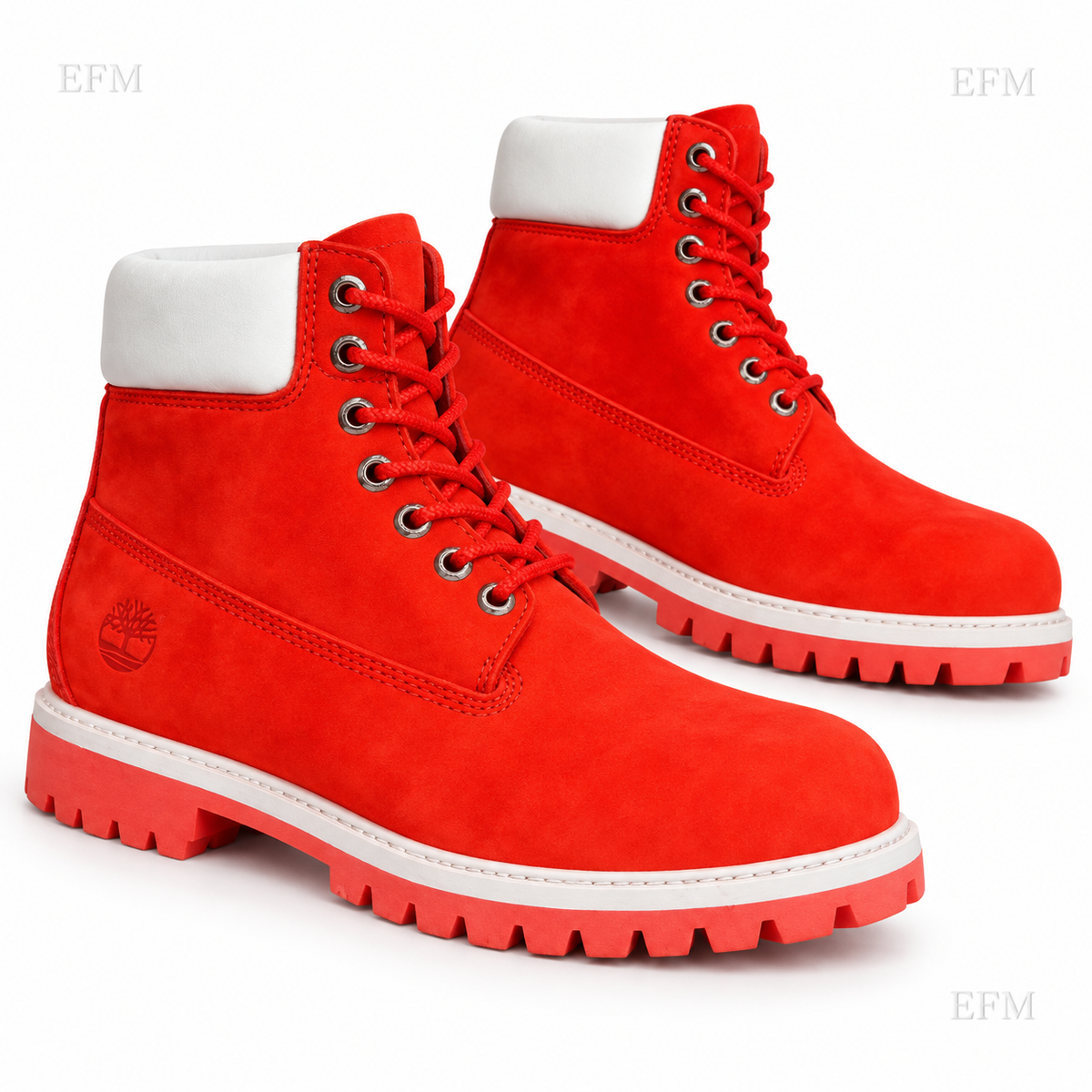 Contrast-Trim Lug Boots – Red/White