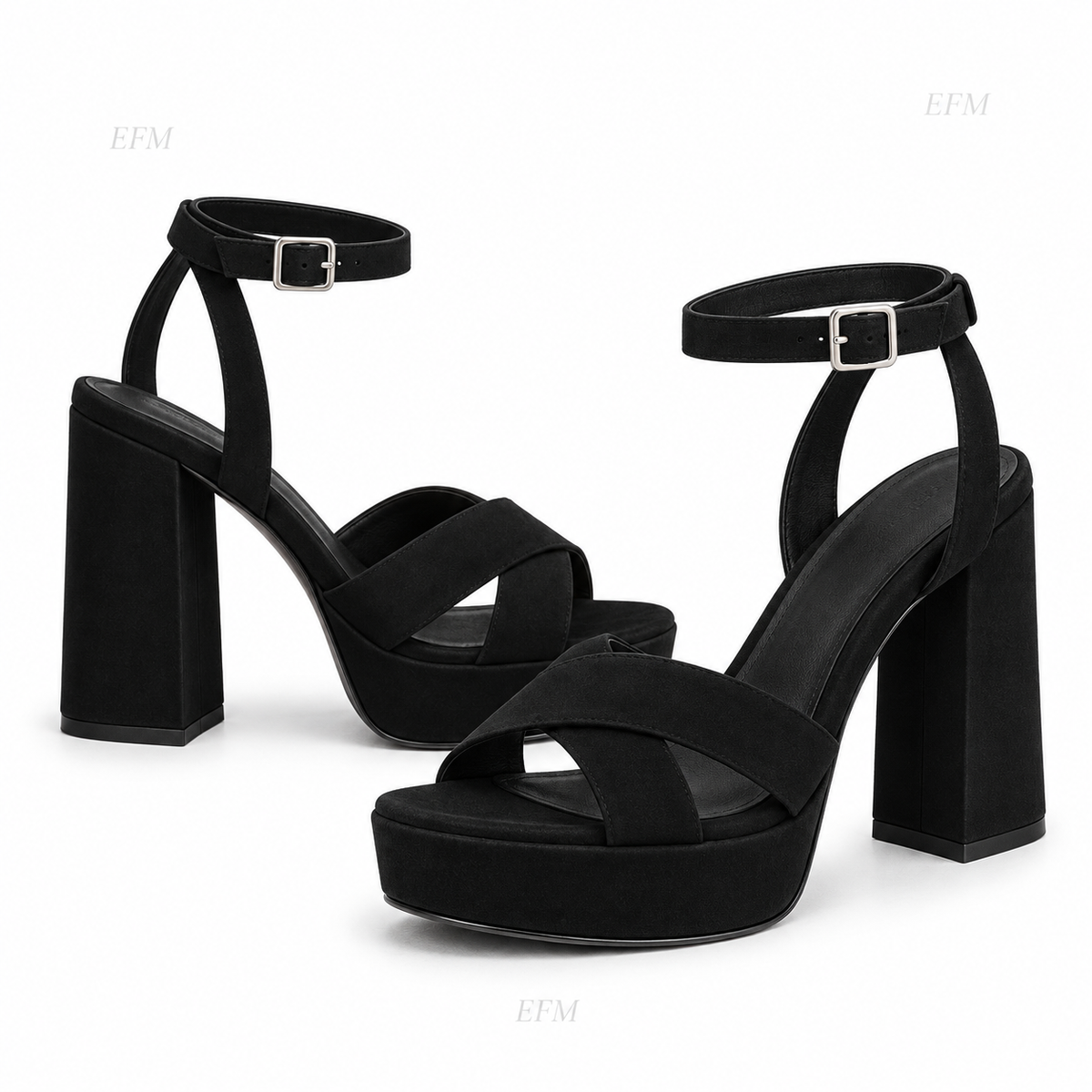Cross-Strap Platform Block-Heel Sandals