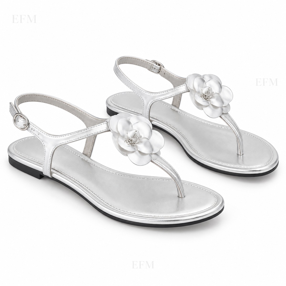 Layered Flower T-Strap Ladies’ Sandals