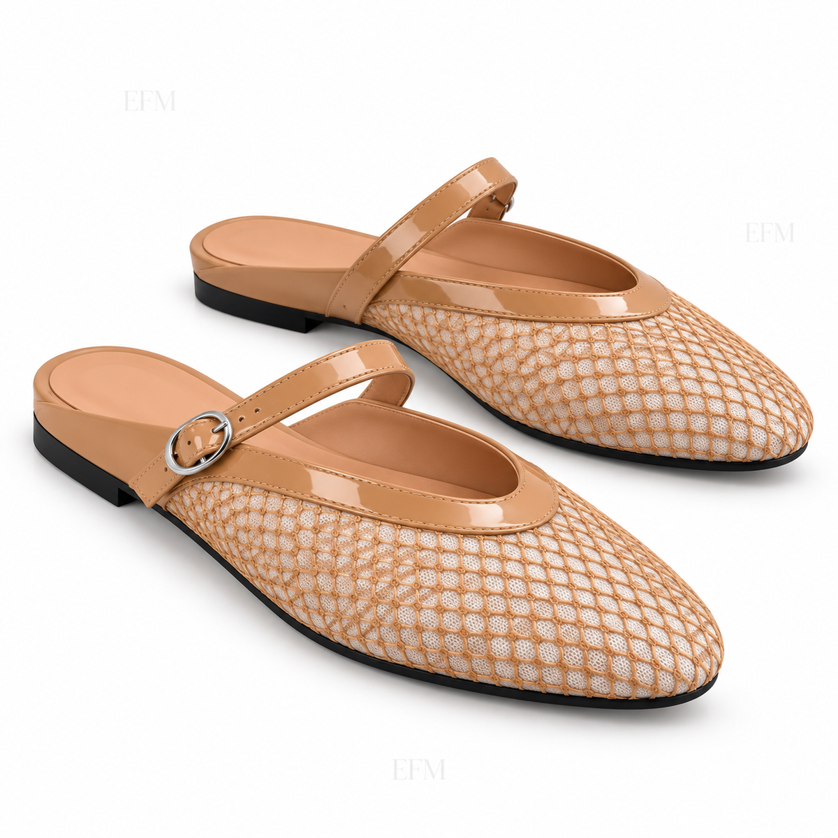 Mesh Buckle-Strap Ladies’ Mules