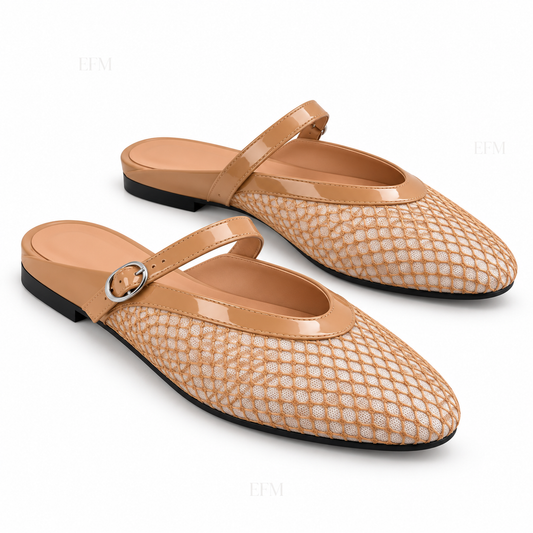 Mesh Buckle-Strap Ladies’ Mules