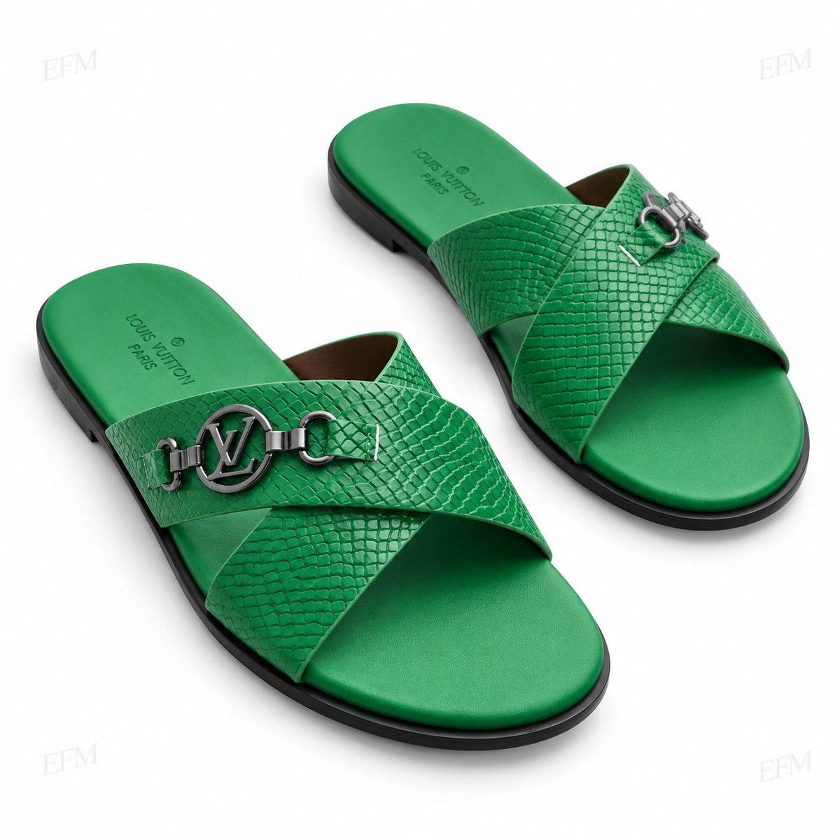 Reptile-Texture Medallion Slides – Green