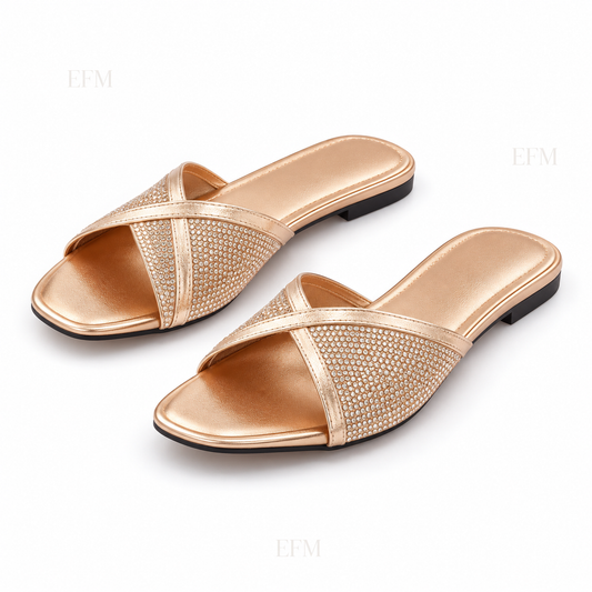 Crystal Crossover Metallic Ladies’ Slides