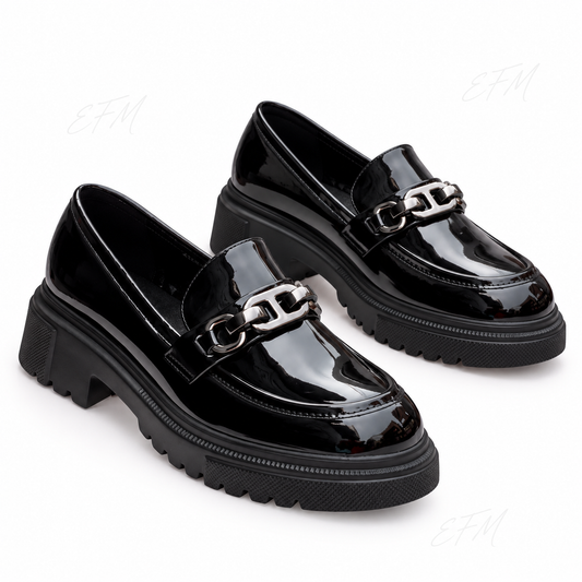 Metal-Link Patent Platform Ladies’ Loafers