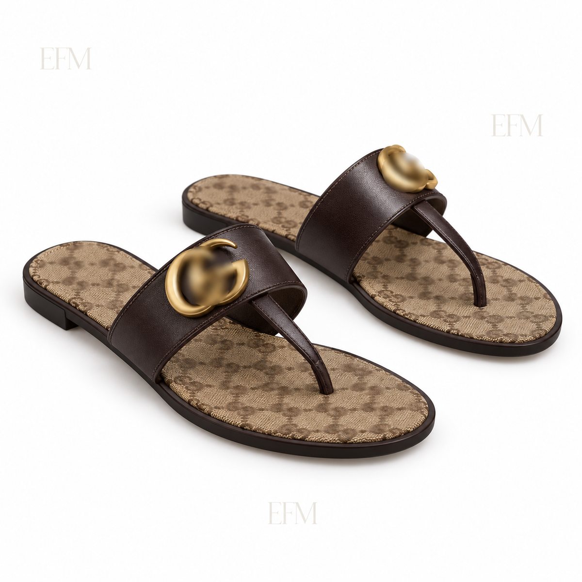 Gold-Tone Emblem Thong Ladies’ Flat Sandals