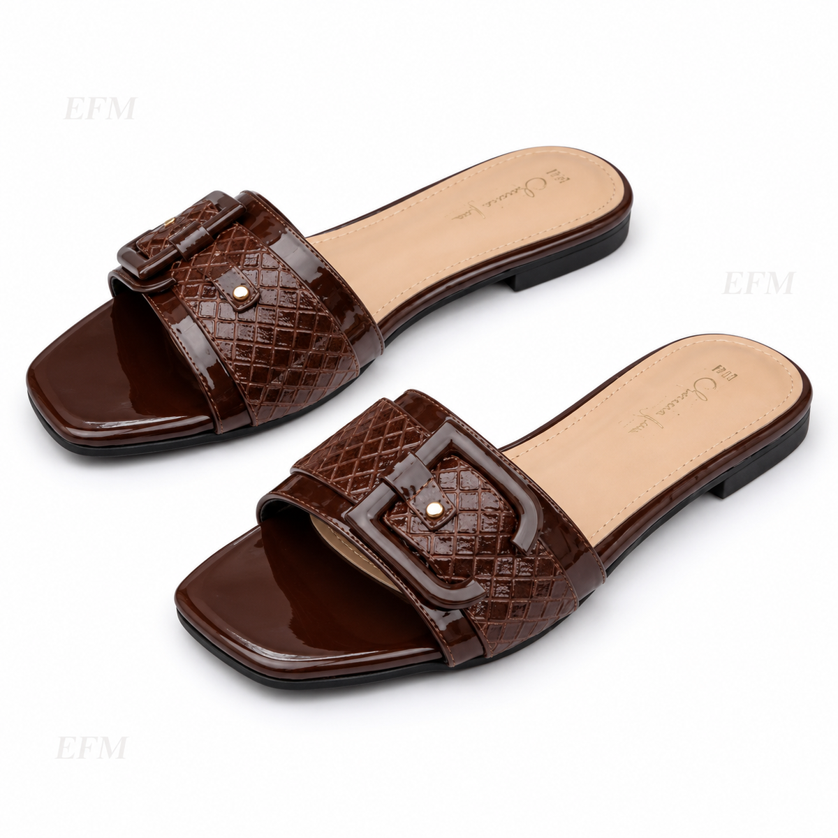 Textured Statement Buckle Ladies’ Slides