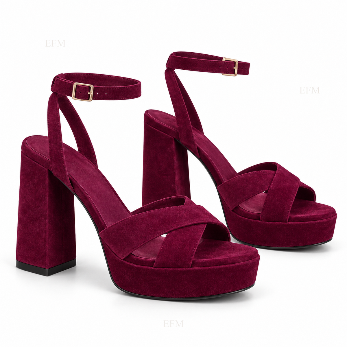Cross-Strap Platform Block-Heel Sandals