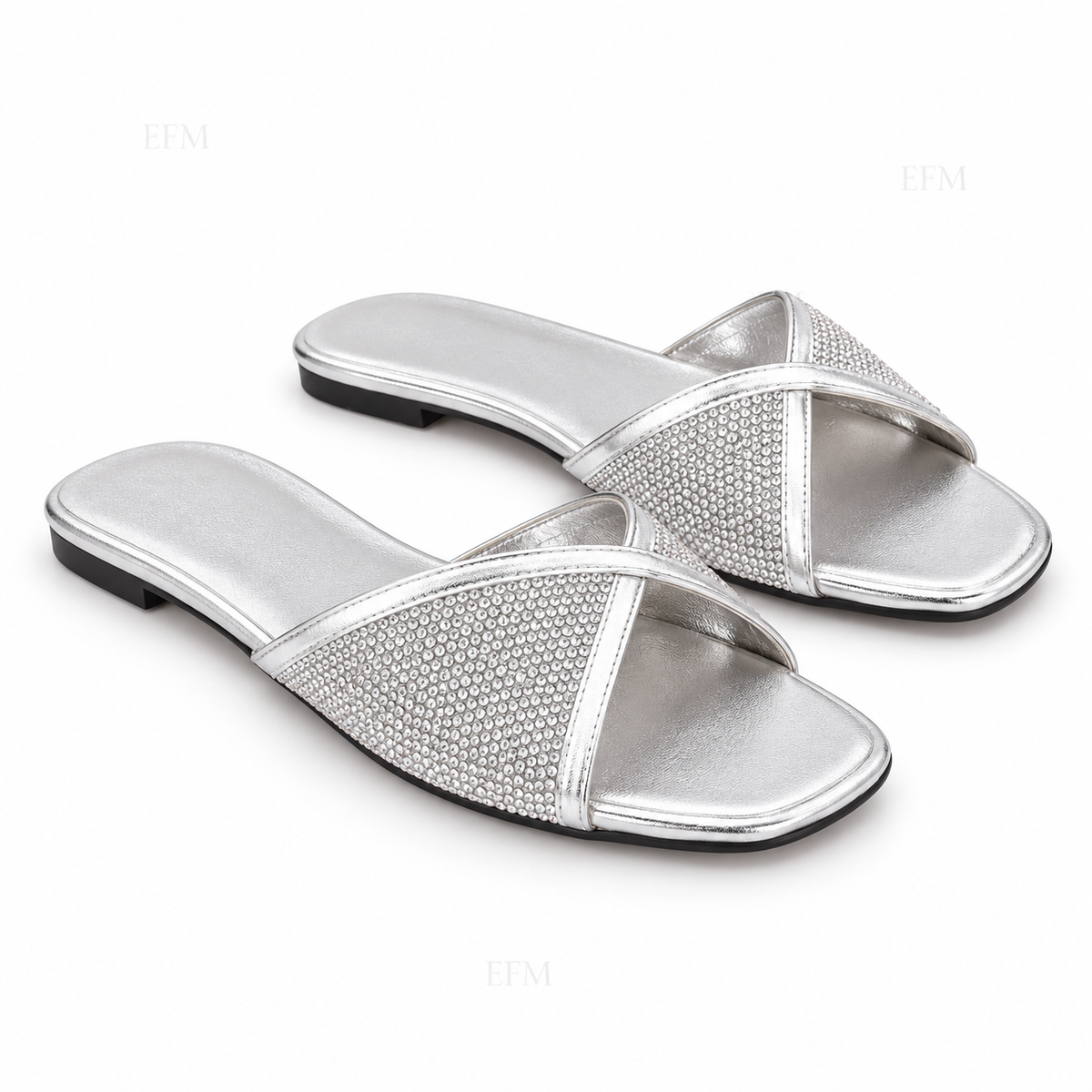 Crystal Crossover Metallic Ladies’ Slides