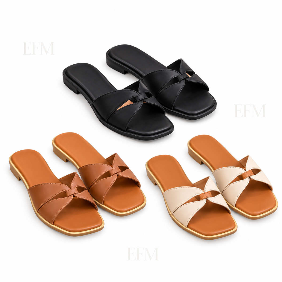 Twisted Knot Square-Toe Ladies’ Flat Slides