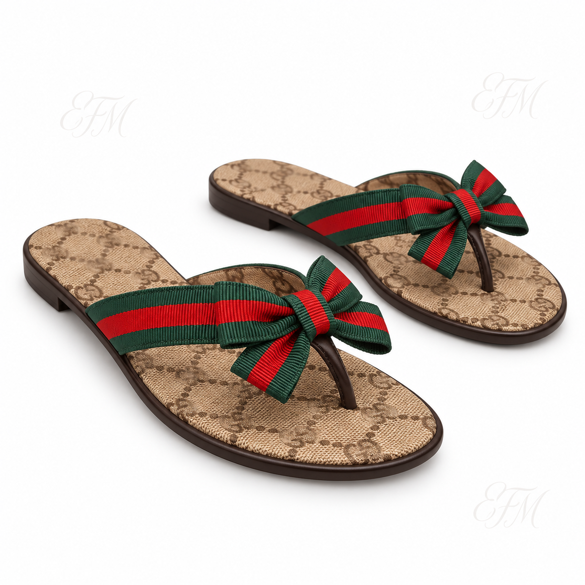 Striped Bow Thong Ladies’ Flat Sandals