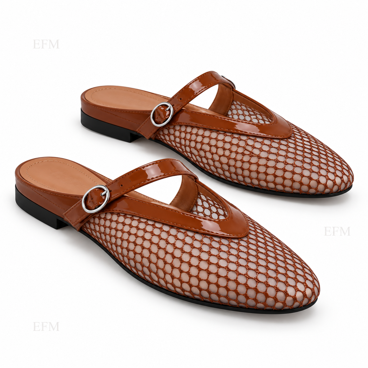 Mesh Buckle-Strap Ladies’ Mules