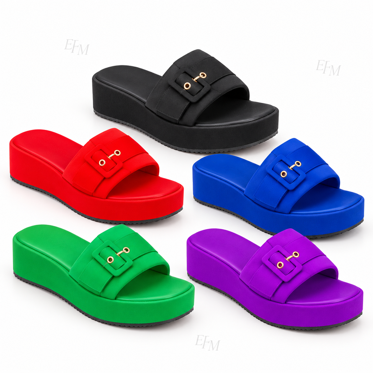 Buckle Accent Platform Ladies’ Slides