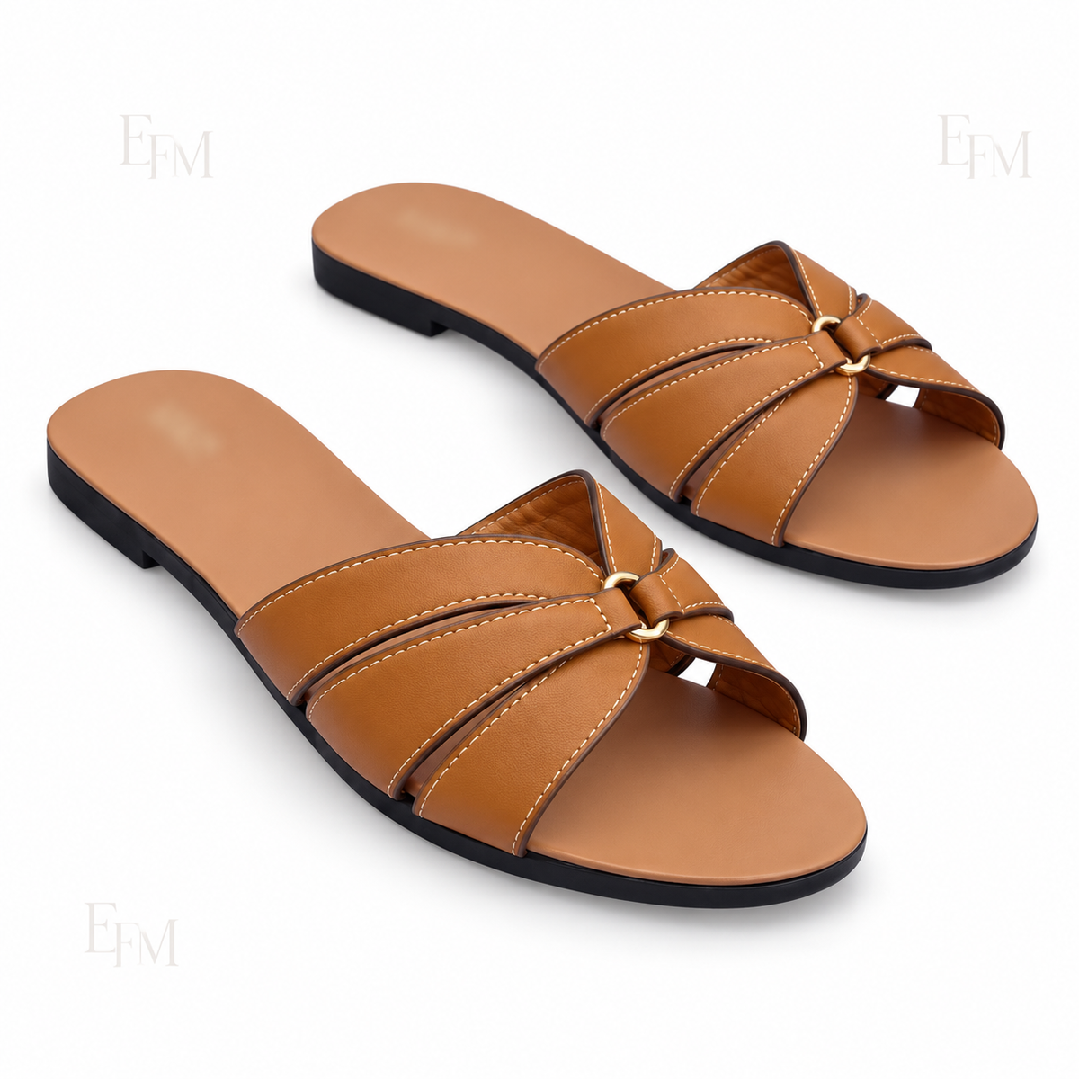 Ring-Link Cross-Strap Ladies’ Flat Slides