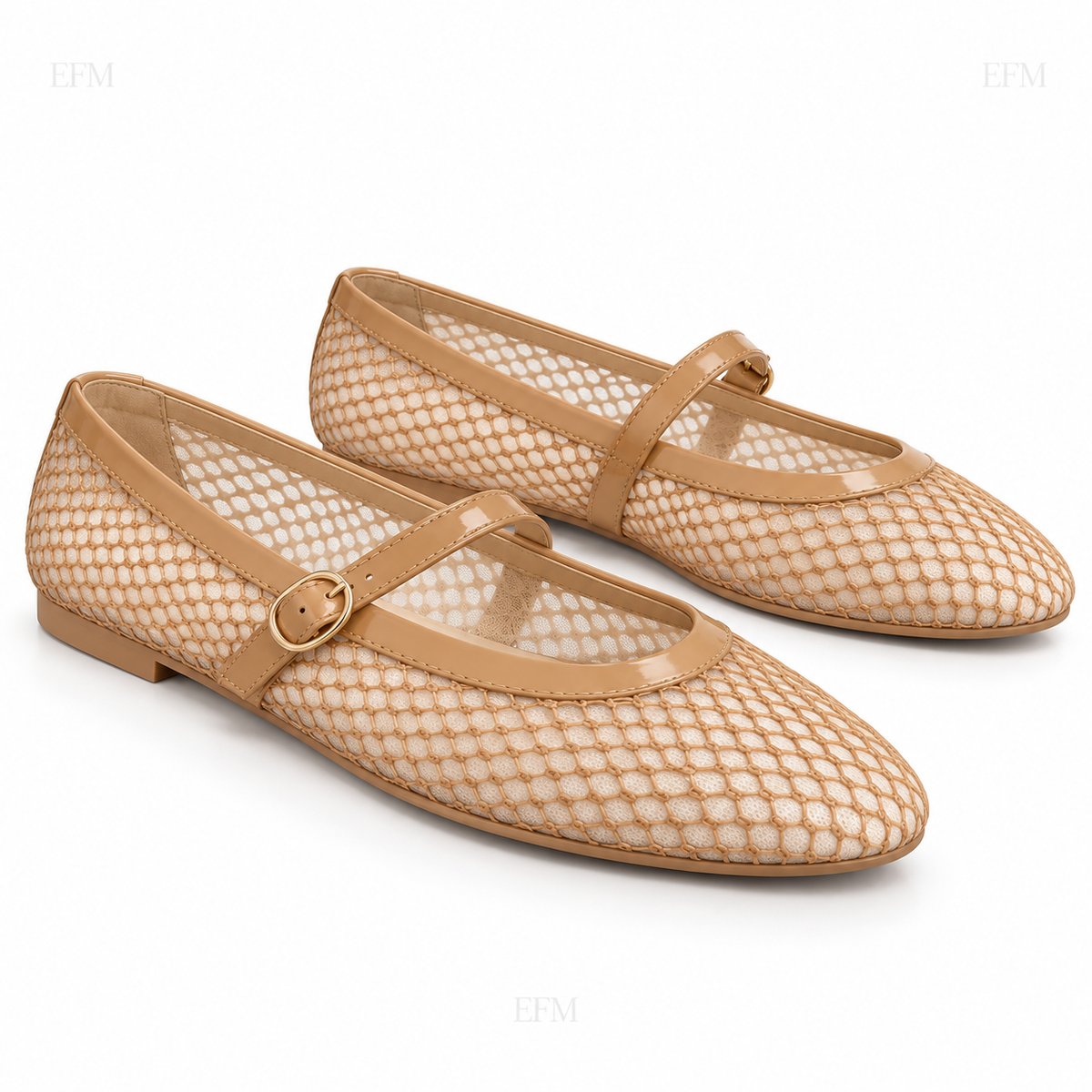 Mesh Mary Jane Buckle Flats