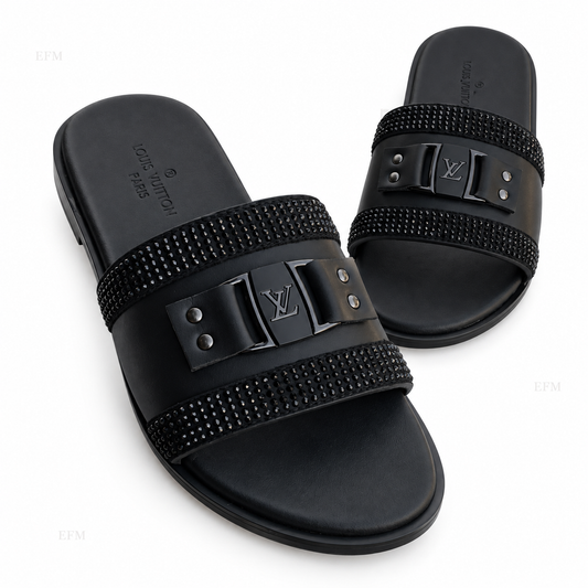 Crystal-Trim Buckle Slides – Black