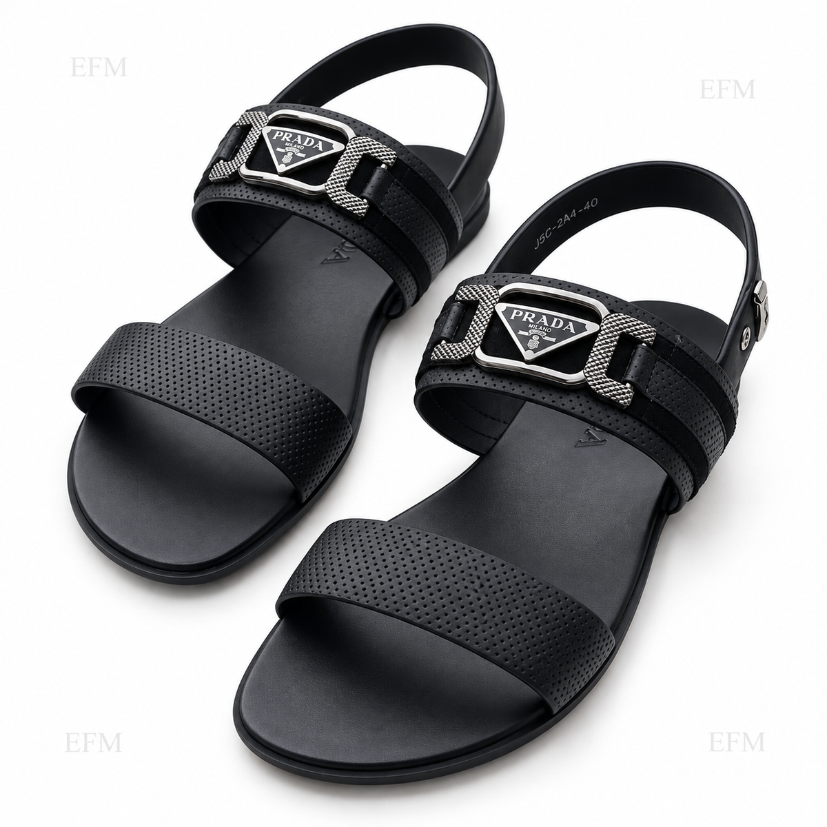 Perforated Buckle Slingback Sandals – Black
