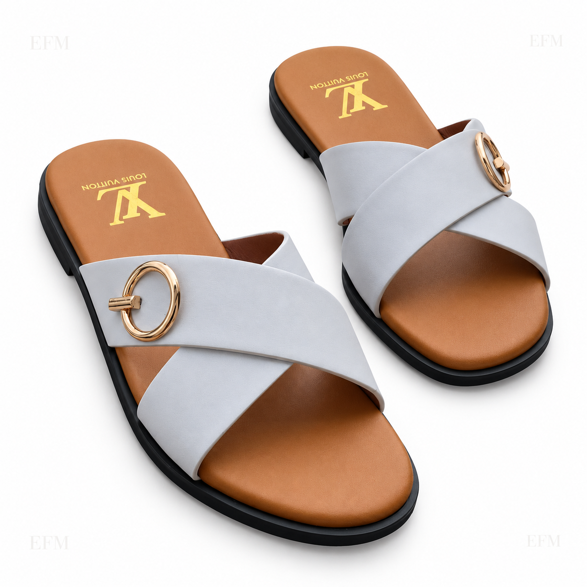 Ring-Accent Crossover Slides – Black
