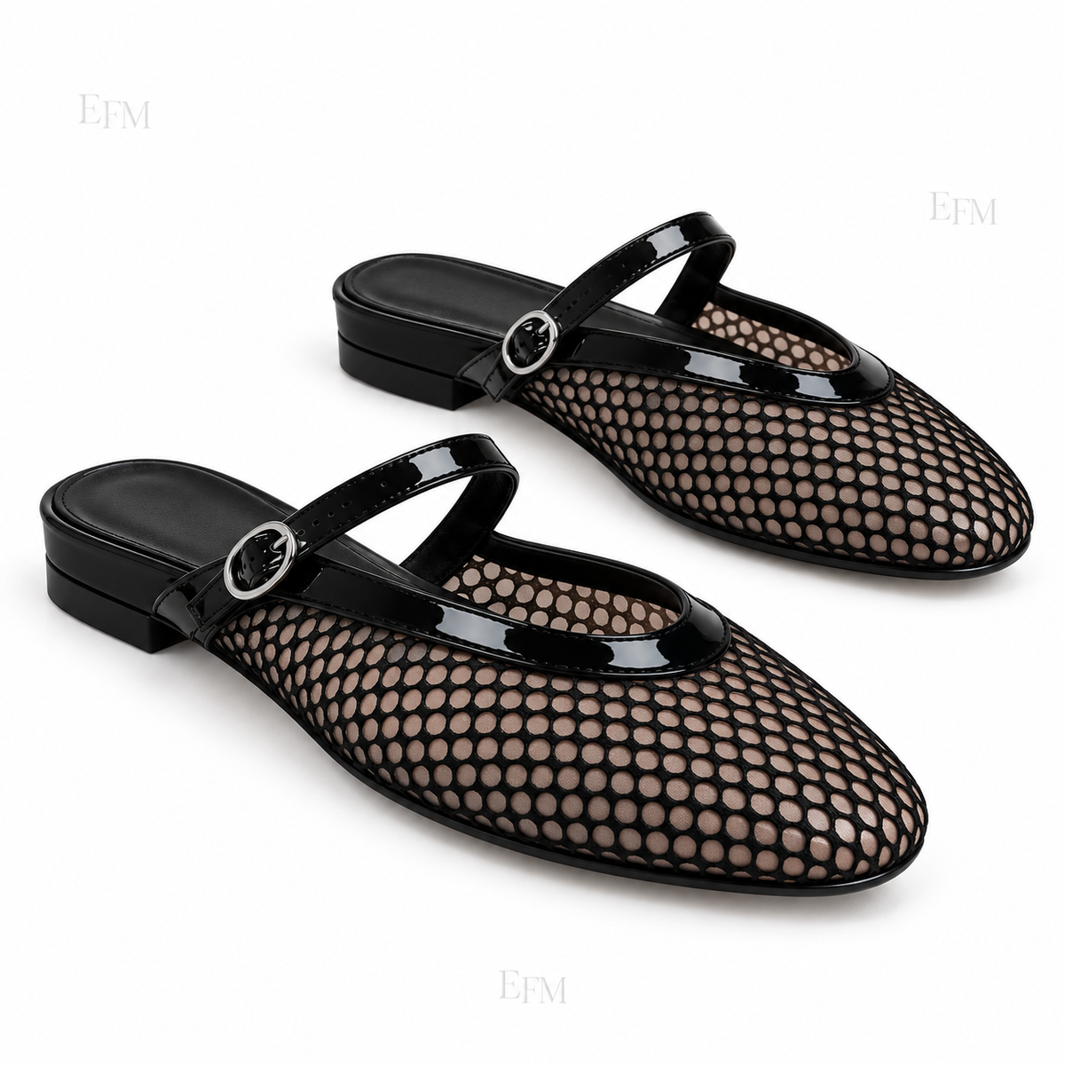 Mesh Buckle-Strap Ladies’ Mules