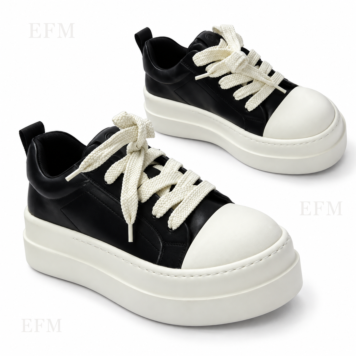 Contrast Cap-Toe Platform Sneakers – Black/White