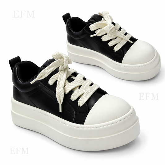 Contrast Cap-Toe Platform Sneakers – Black/White
