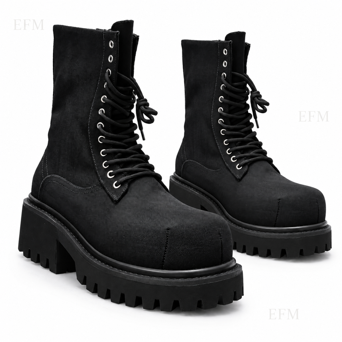 Canvas High-Lace Combat Boots – Black