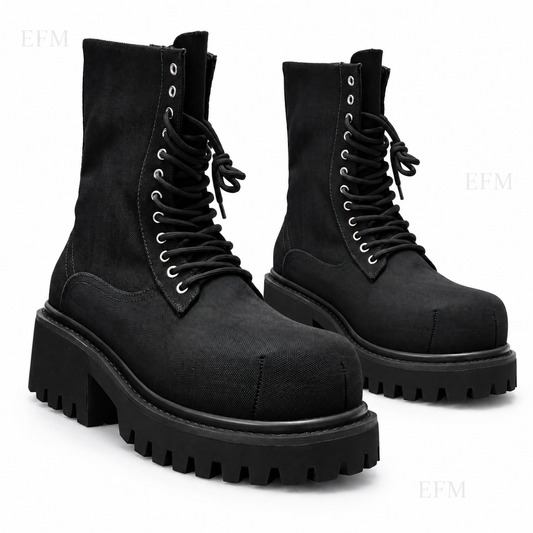 Canvas High-Lace Combat Boots – Black
