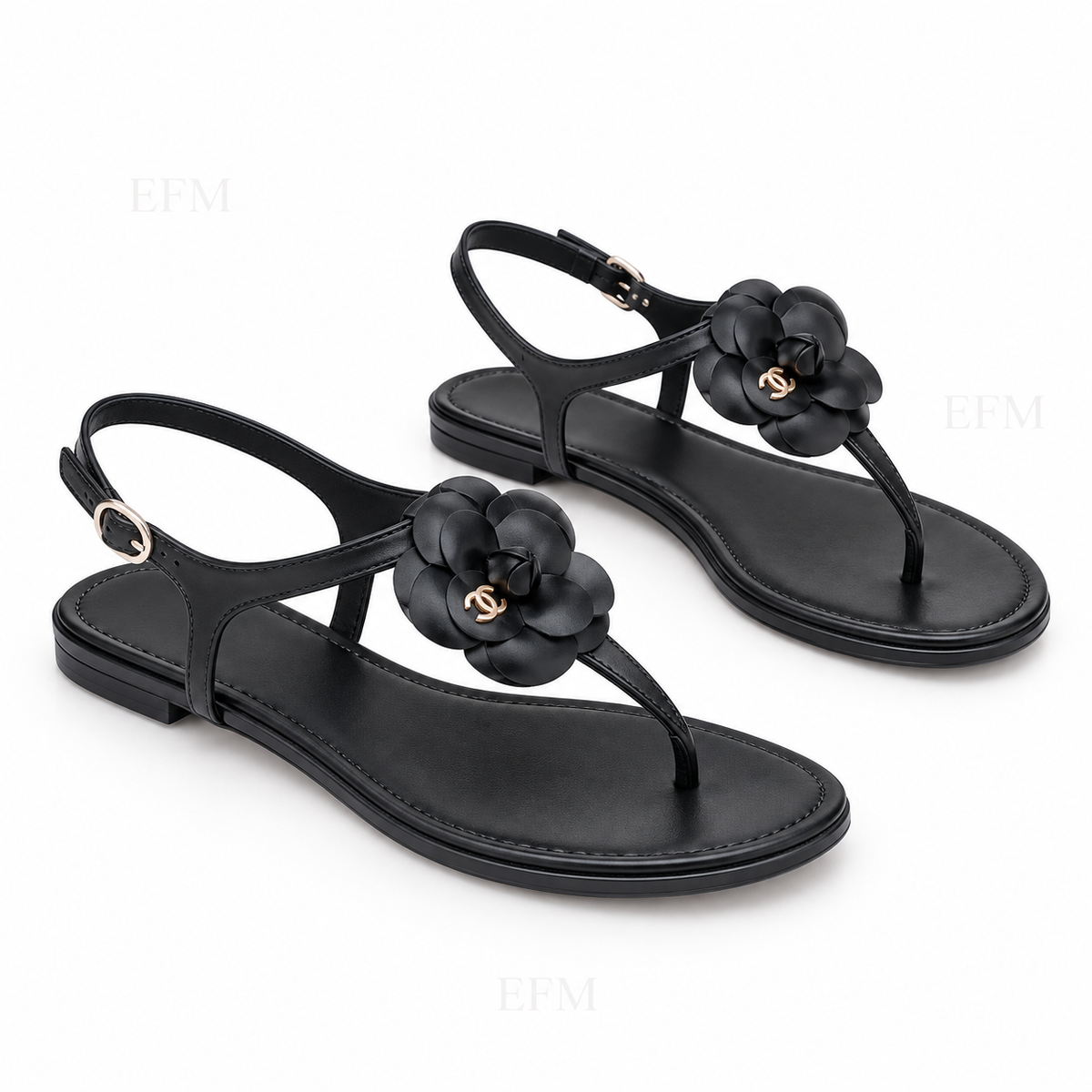 Layered Flower T-Strap Ladies’ Sandals