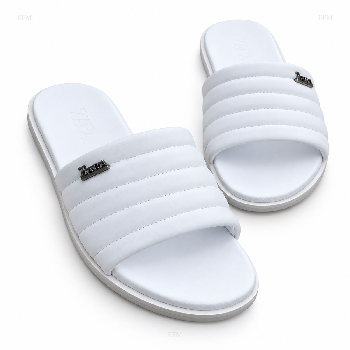 Quilted-Band Slides – White/Brown