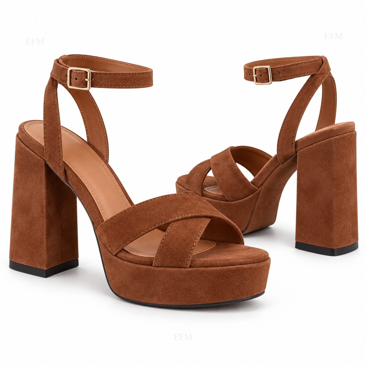 Cross-Strap Platform Block-Heel Sandals