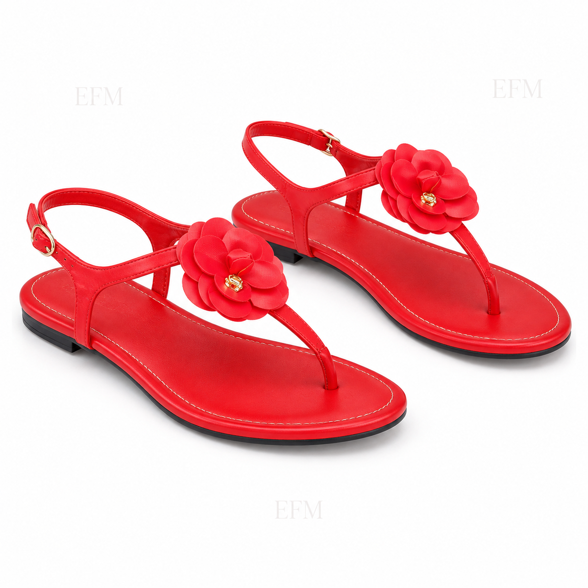 Layered Flower T-Strap Ladies’ Sandals