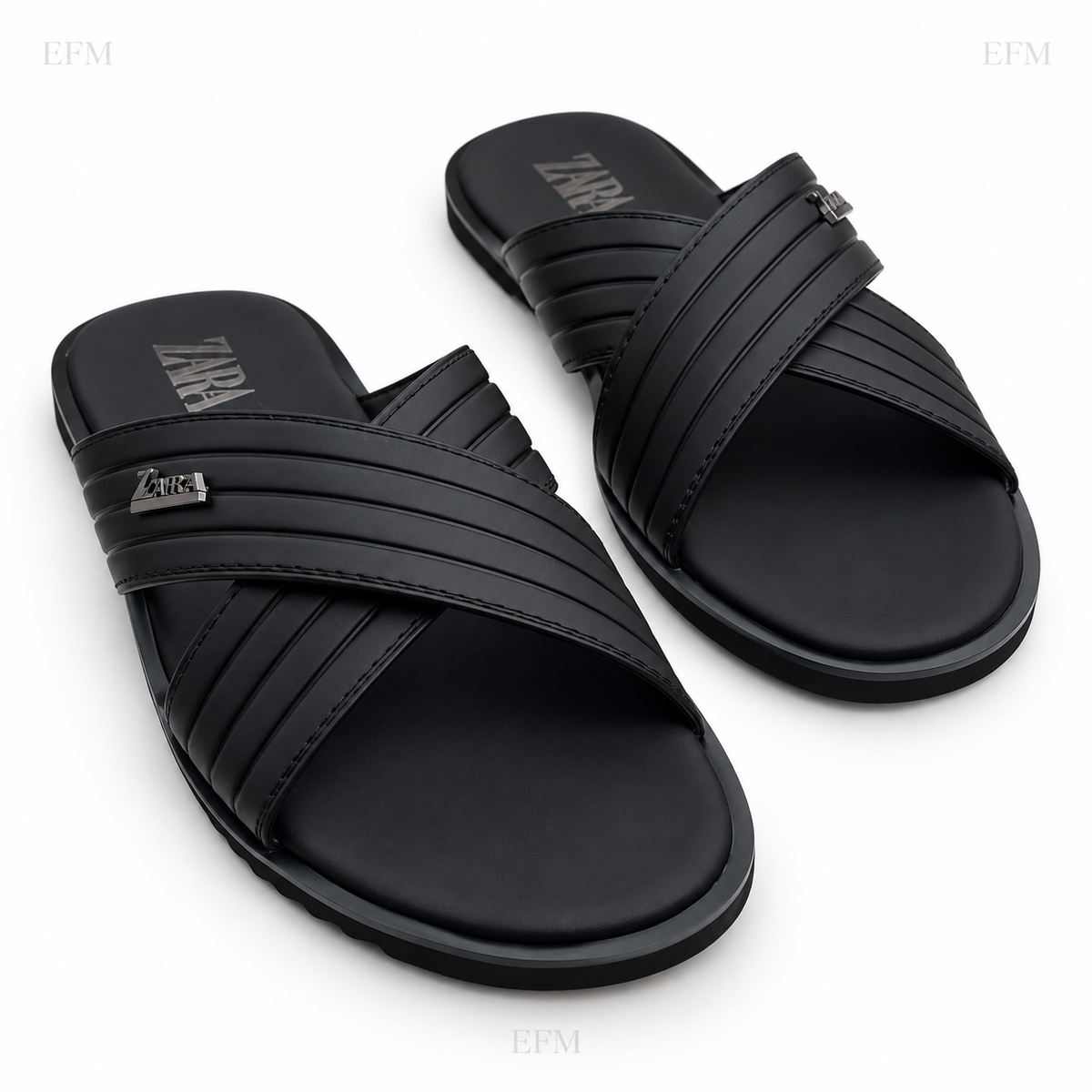 Ribbed Crossover Slides – Black