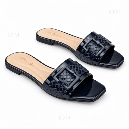 Textured Statement Buckle Ladies’ Slides