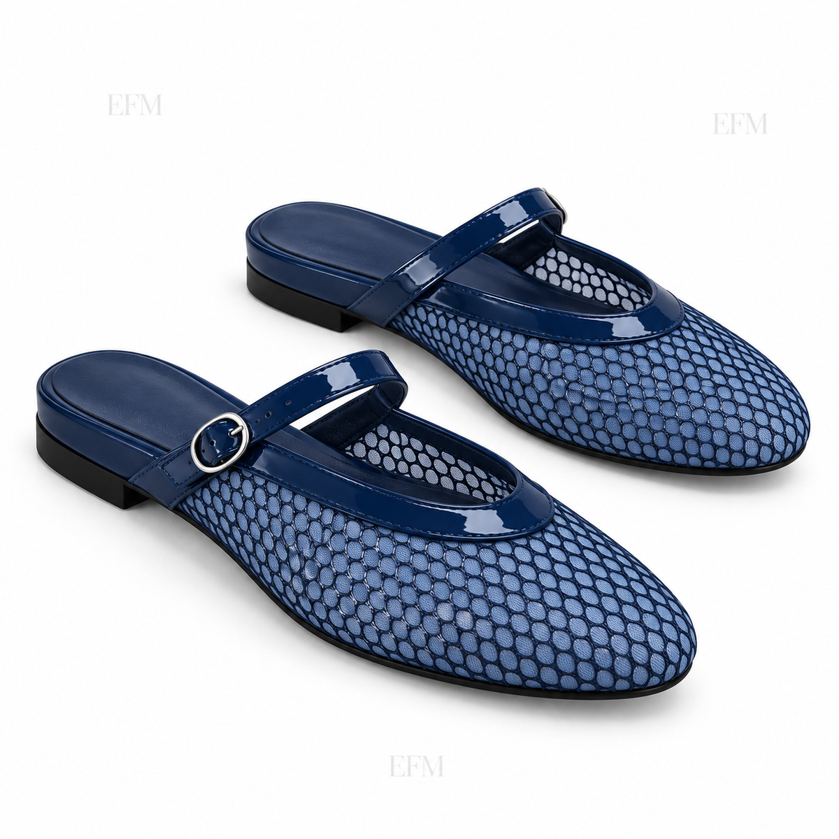 Mesh Buckle-Strap Ladies’ Mules