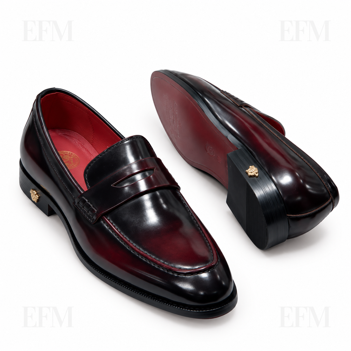 Burnished Apron Penny Loafers – Wine