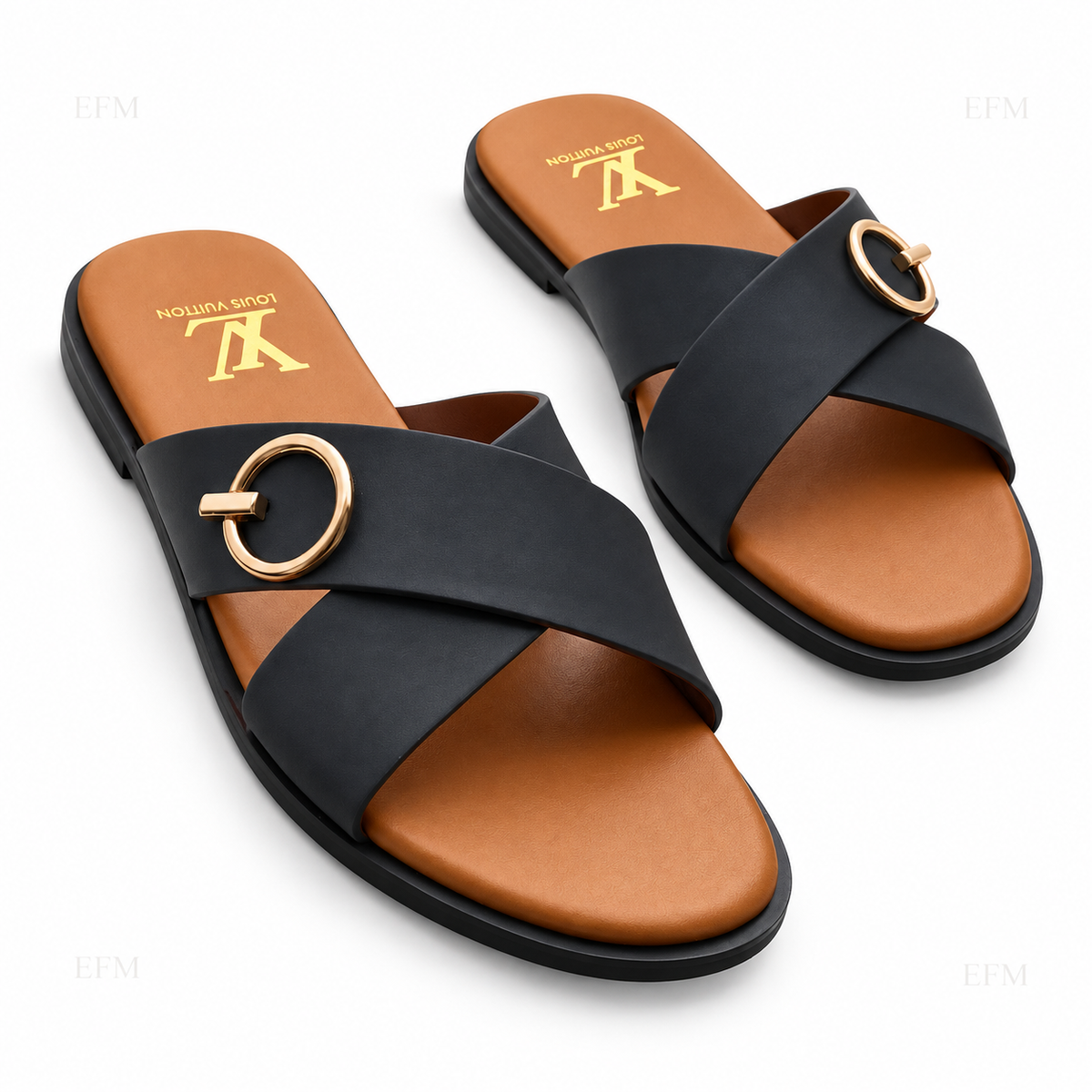 Ring-Accent Crossover Slides – Black