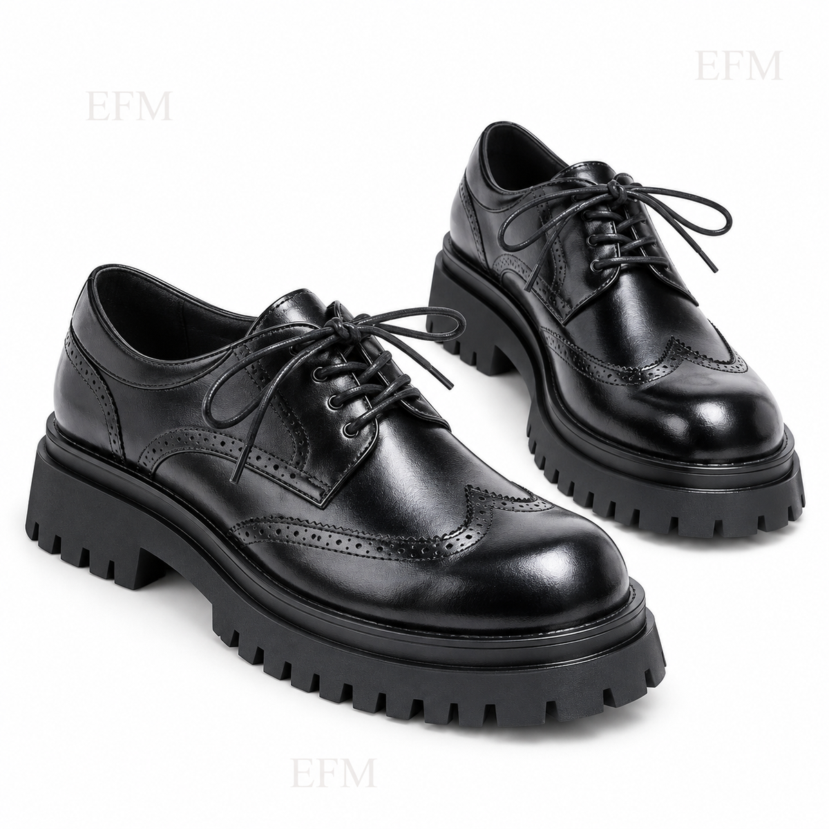 Wingtip Chunky Derby Shoes – Black
