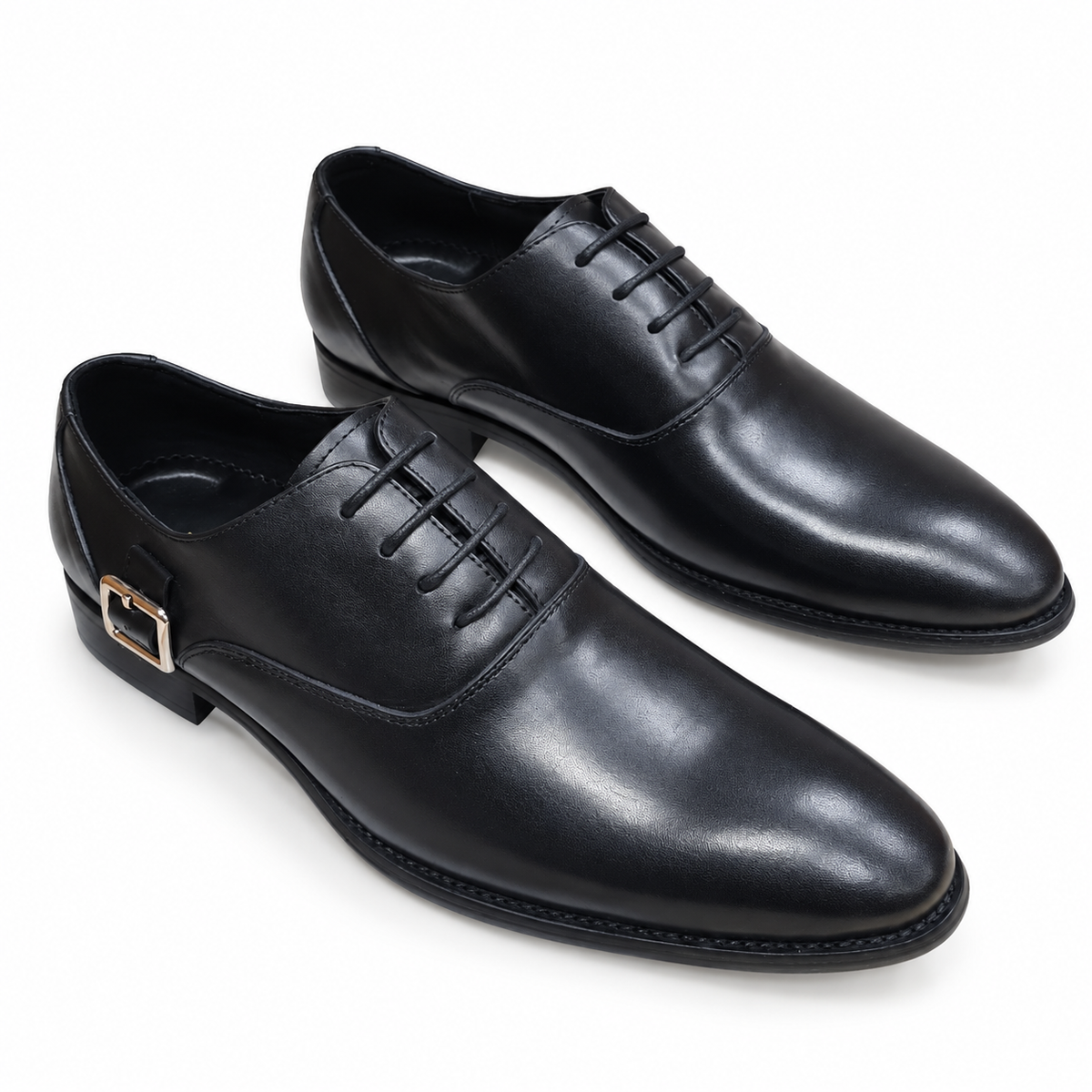 Side-Buckle Lug-Sole Derby Shoes – Black