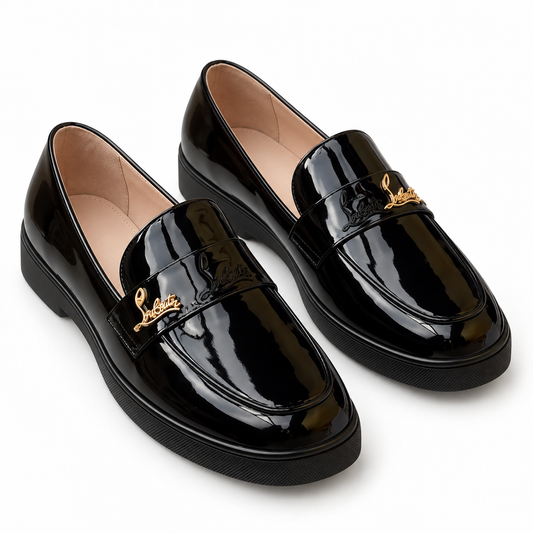 Gold-Accent Patent Loafers – Black