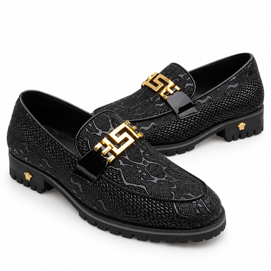 Mixed-Texture Strap Loafers – Black