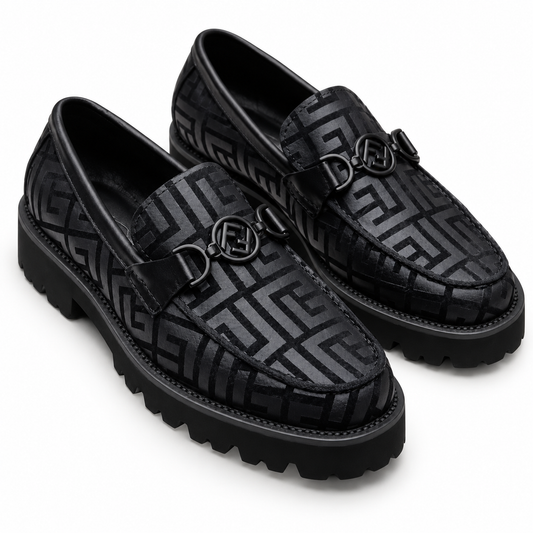 Block-Pattern Bar Loafers – Black