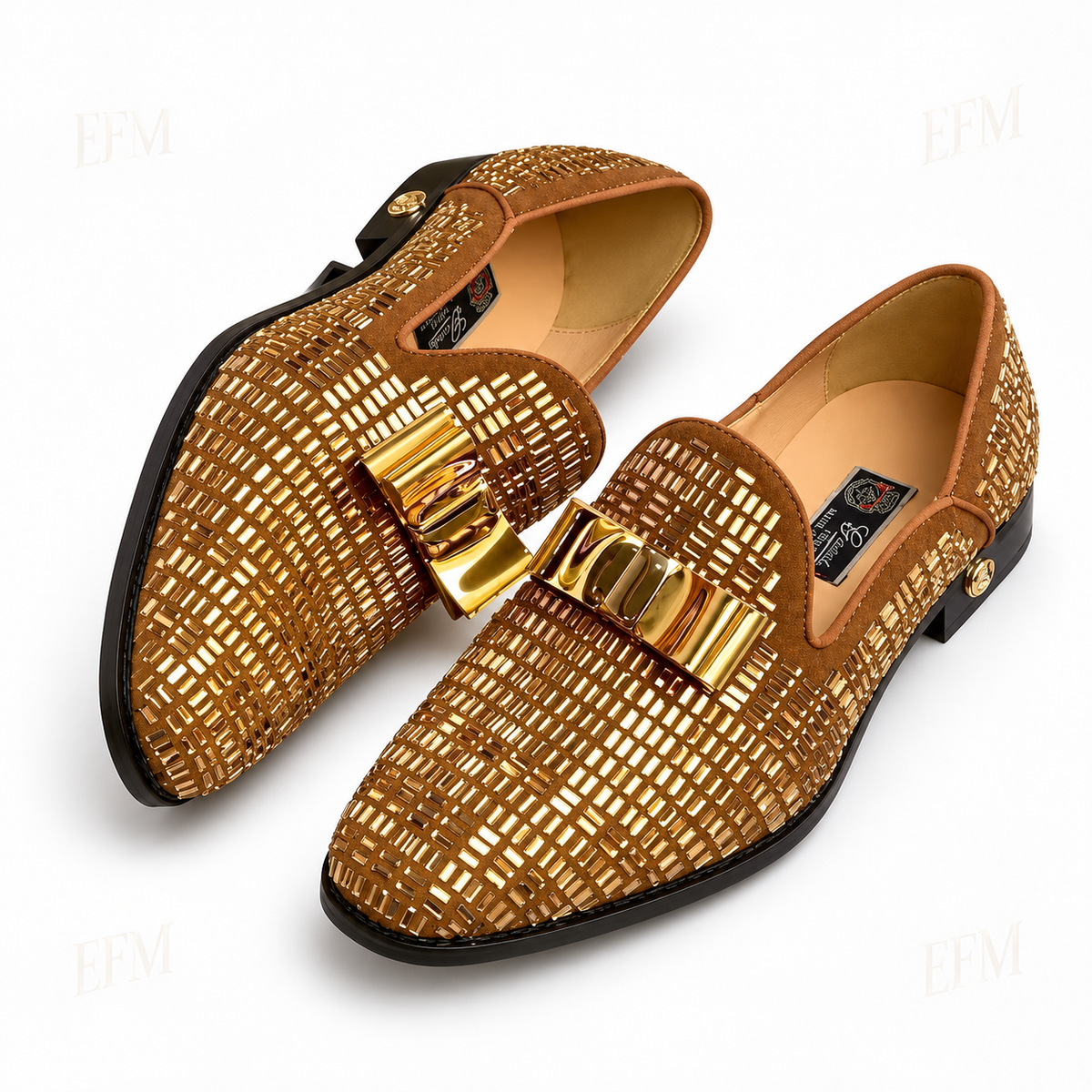 Gold-Mosaic Bar Loafers – Tan