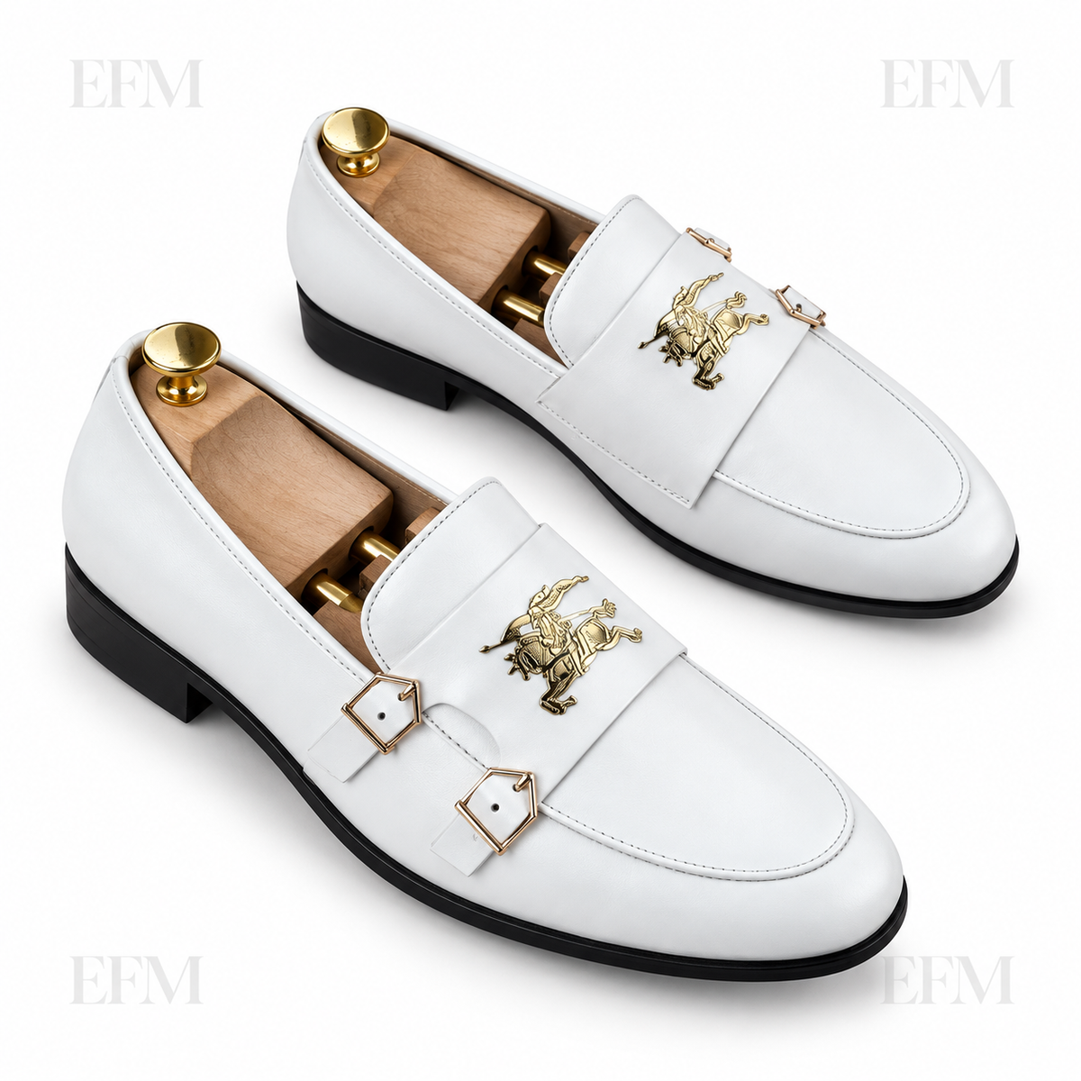 Double-Buckle Apron Loafers – White