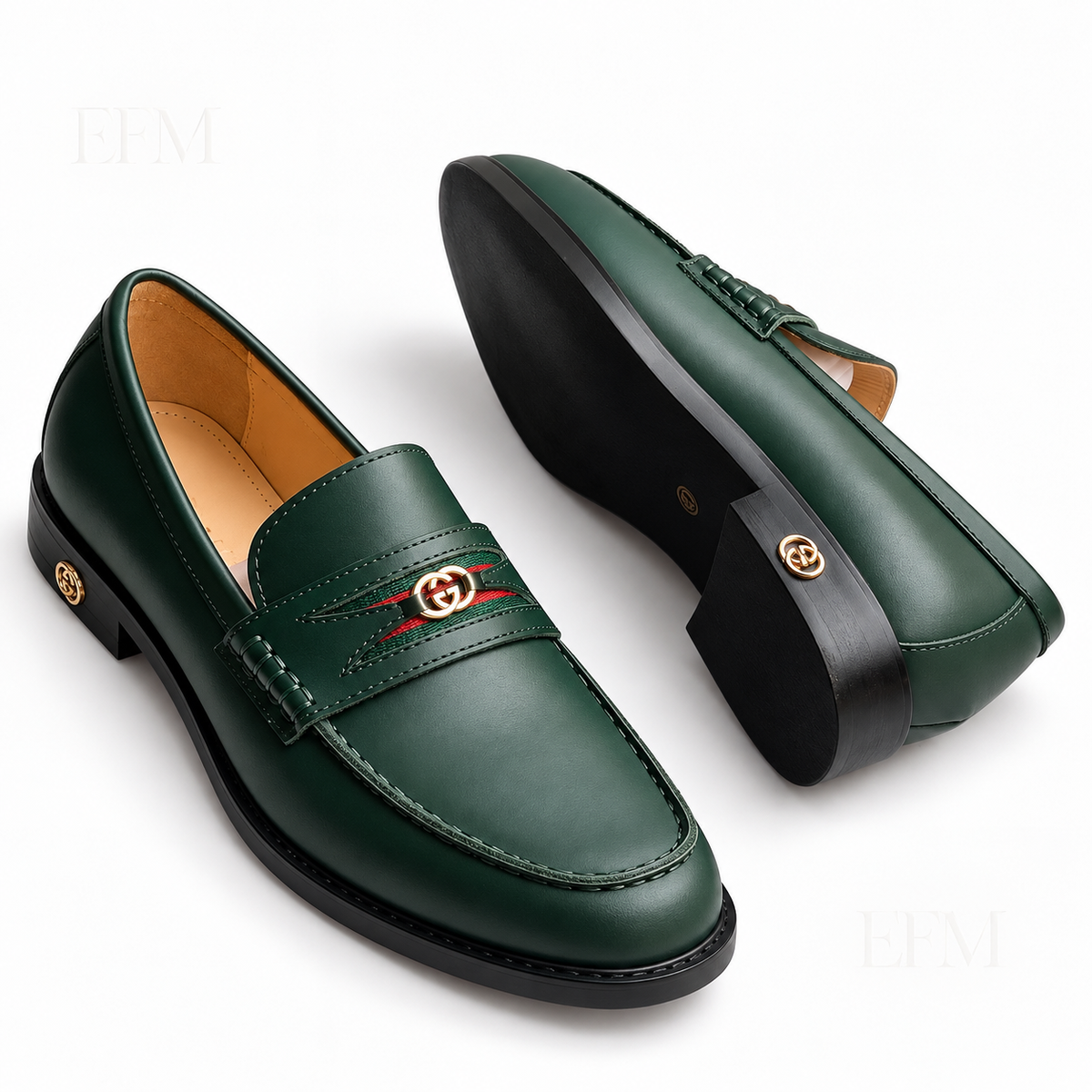 Cutout-Strap Apron Loafers – Dark Green