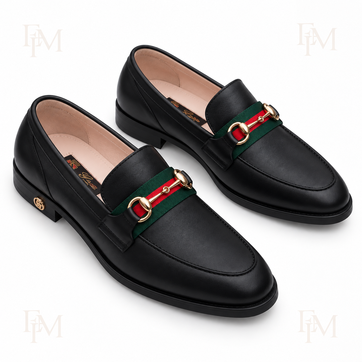 Striped-Band Bit Loafers – Black