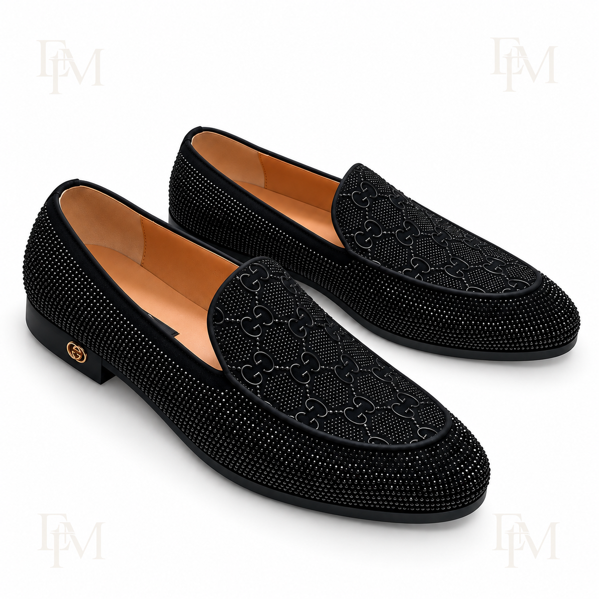 Linked-Motif Micro-Stud Loafers – Black