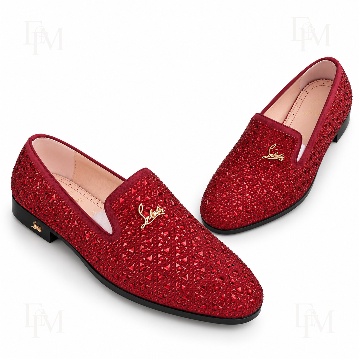 Striped Triangular-Stud Loafers – Red