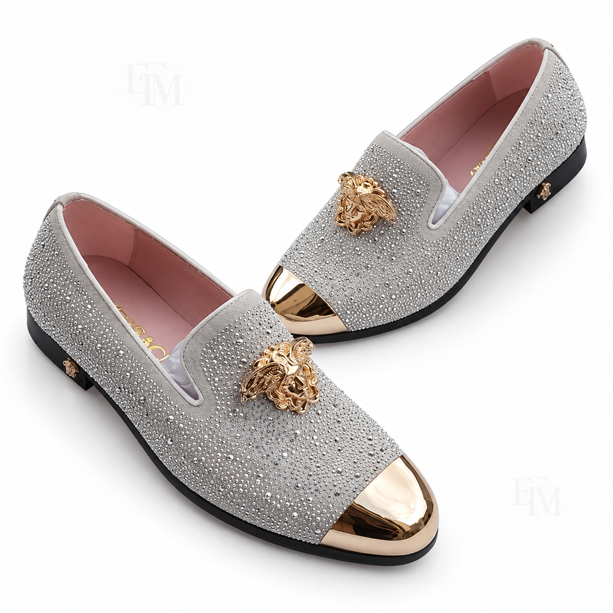 Studded Crest Cap-Toe Loafers – Silver